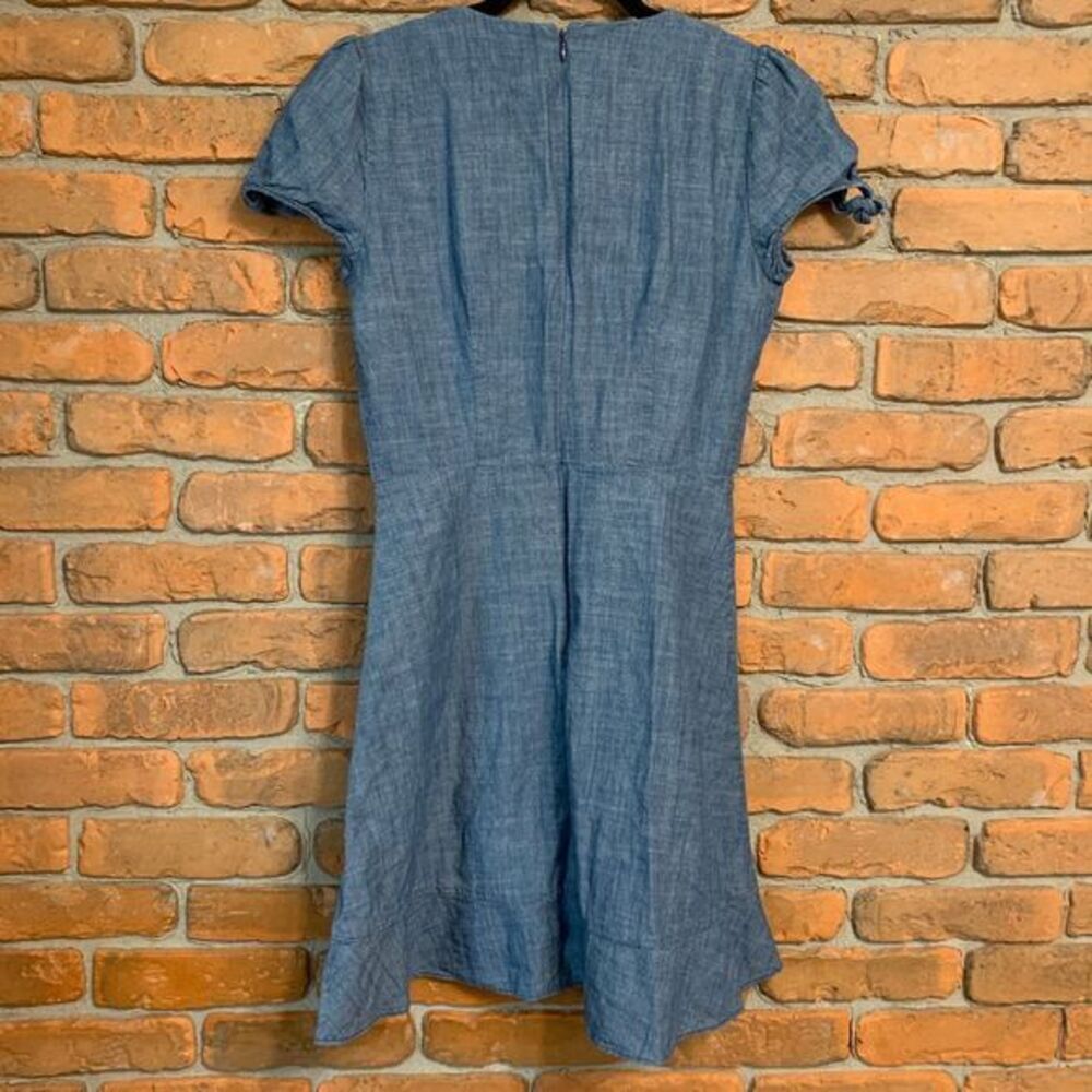 J. Crew Chambray Dress Womens 2 Blue V-Neck Short Sleeve Tie Detail Casual Mini - Picture 4 of 8